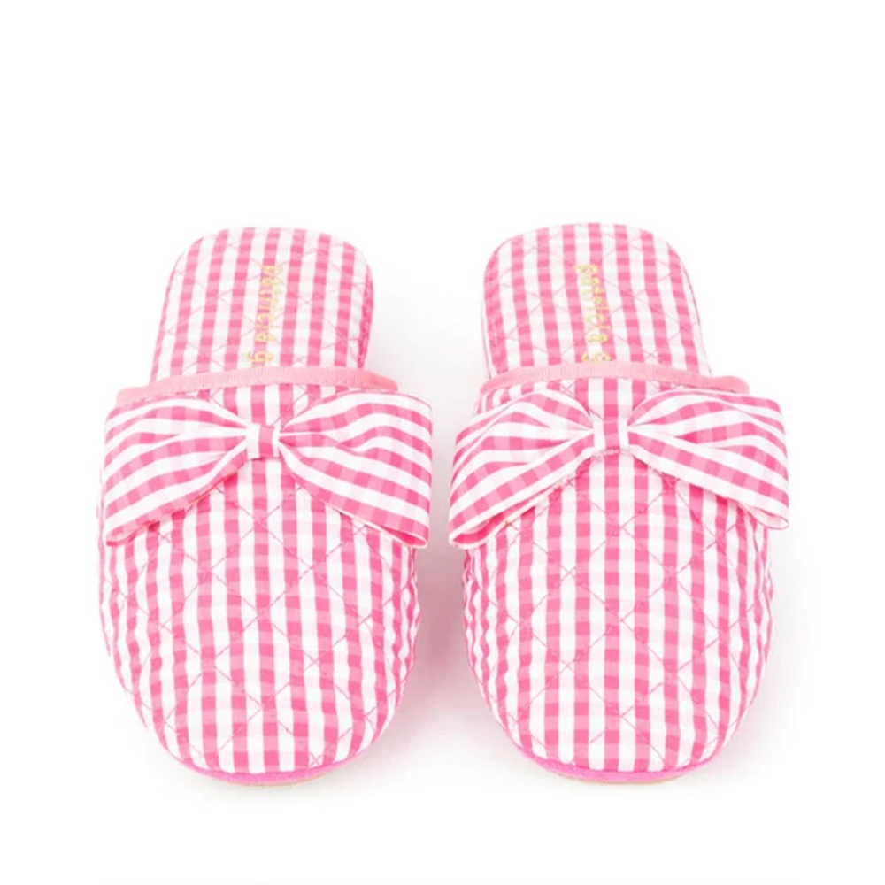 Pink and White Checkered Slippers with Bow